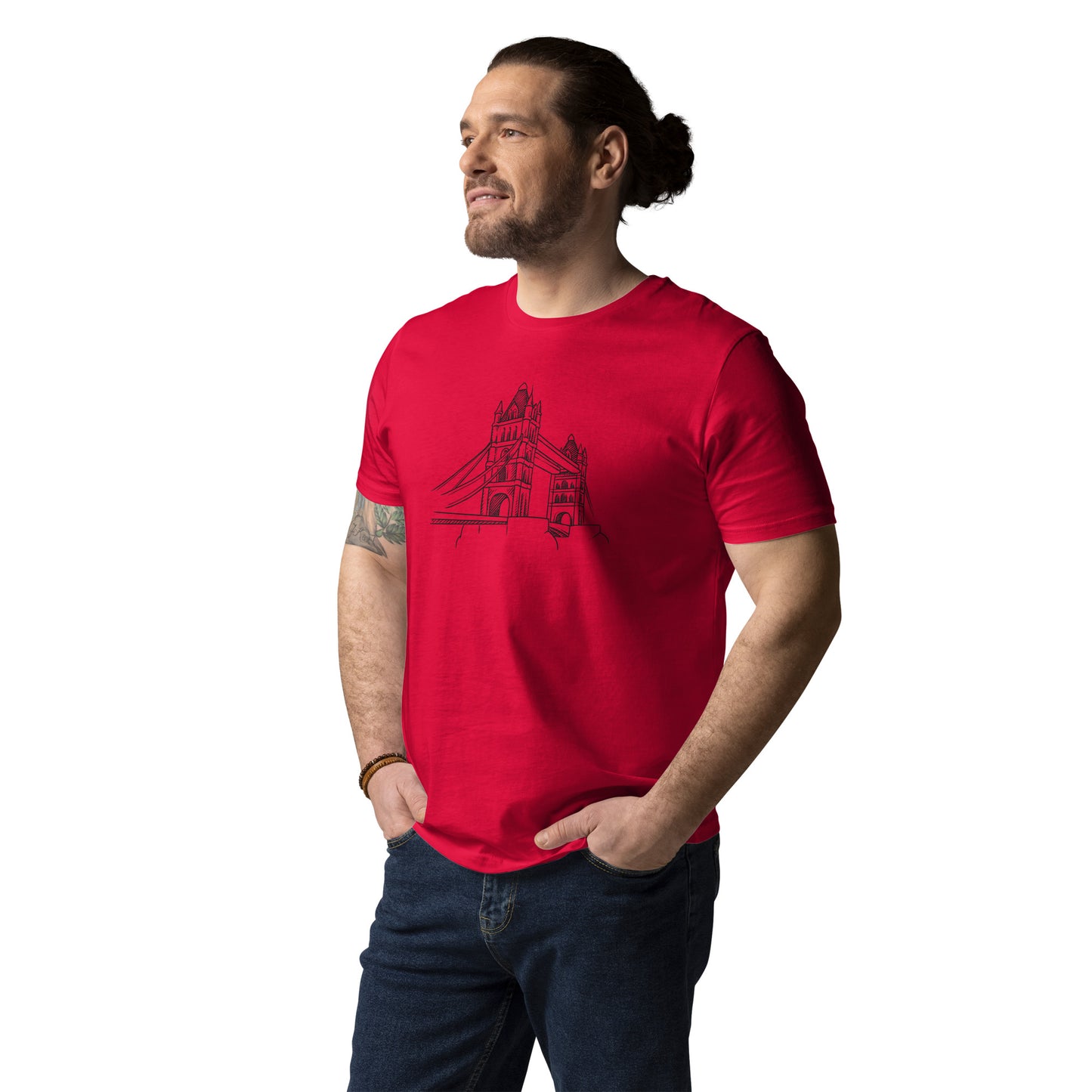 LONDON BRIDGE CARTOON - UNISEX ORGANIC COTTON T-SHIRT red