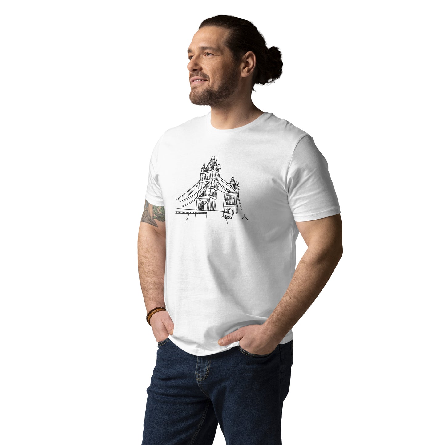 LONDON BRIDGE CARTOON - UNISEX ORGANIC COTTON T-SHIRT white