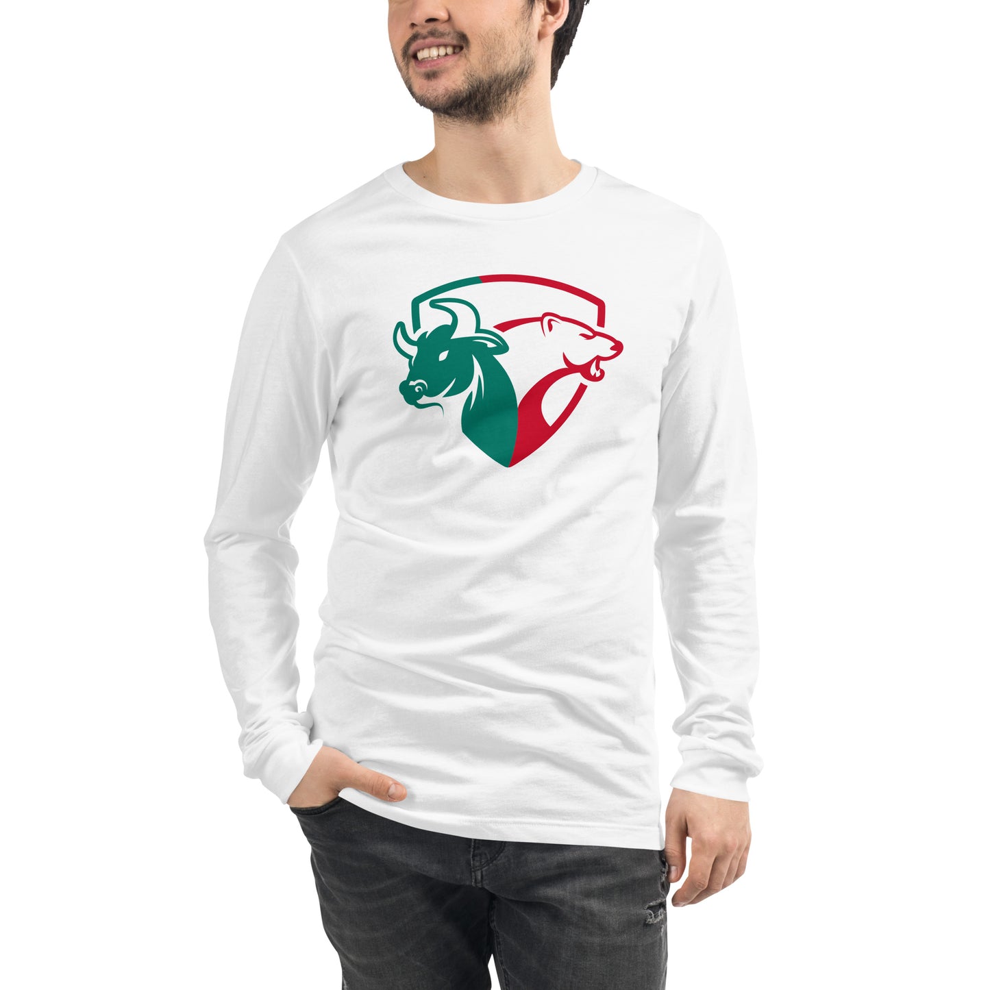 Traders bull vs bear- UNISEX LONG SLEEVE TEE WHITE