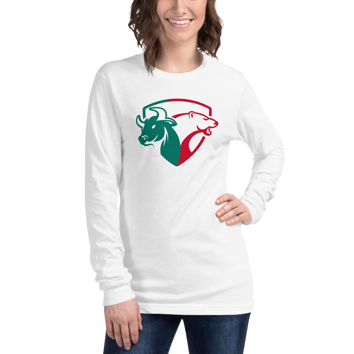 Traders bull vs bear- UNISEX LONG SLEEVE TEE WHITE