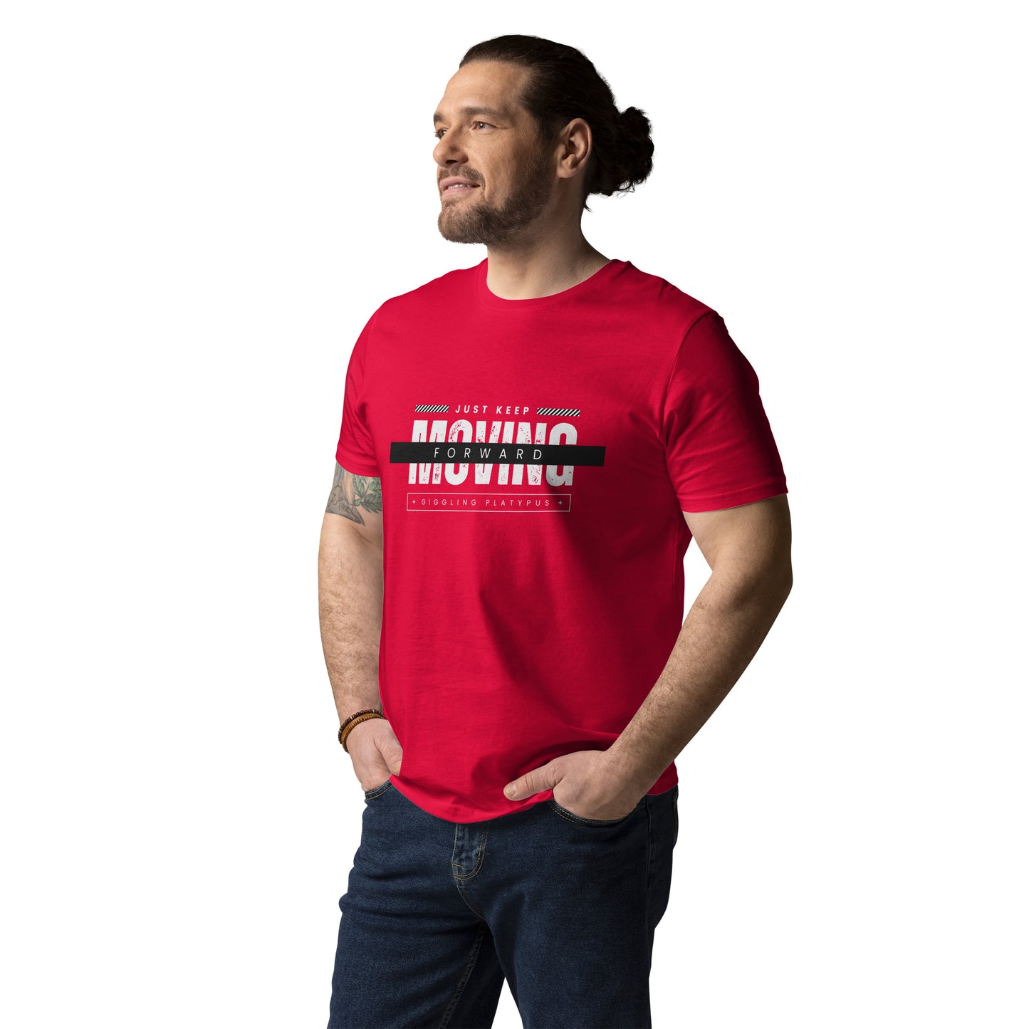 JUST KEEP MOVING FORWARD - UNISEX ORGANIC COTTON T-SHIRT RED