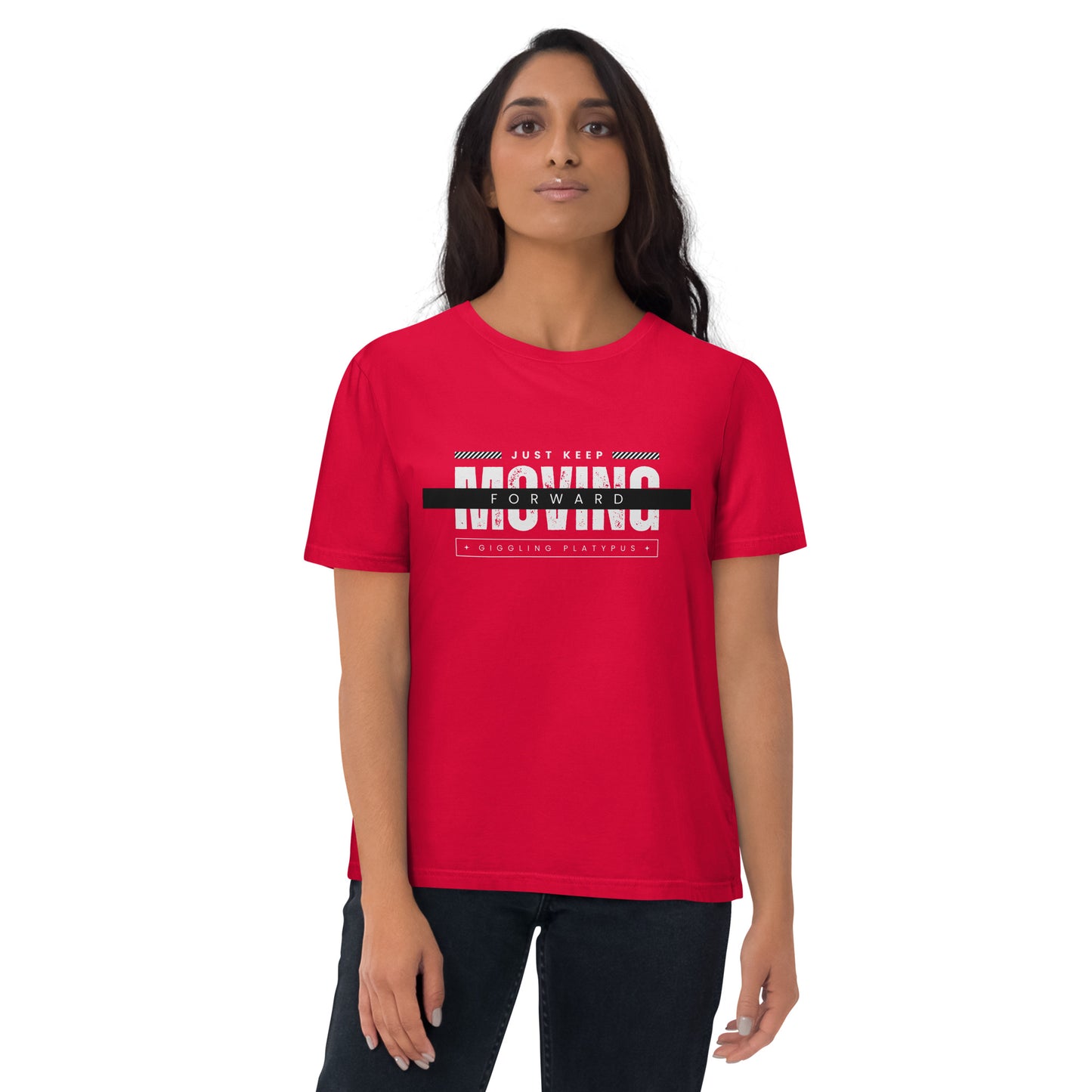 JUST KEEP MOVING FORWARD - UNISEX ORGANIC COTTON T-SHIRT RED